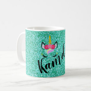 Personlig Unicorn Teal Glitter Coffee Mugg