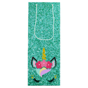 Personlig Unicorn Teal Glitter Vin Gift Bag