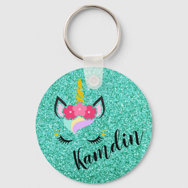 Personlig Unicorn Teal Nyckelring Zipper Drag (Framsida)