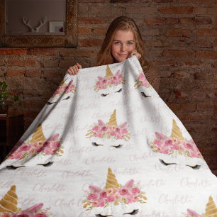 Personlig Unicorn Uppätande Namn Monogrammed Fleecefilt