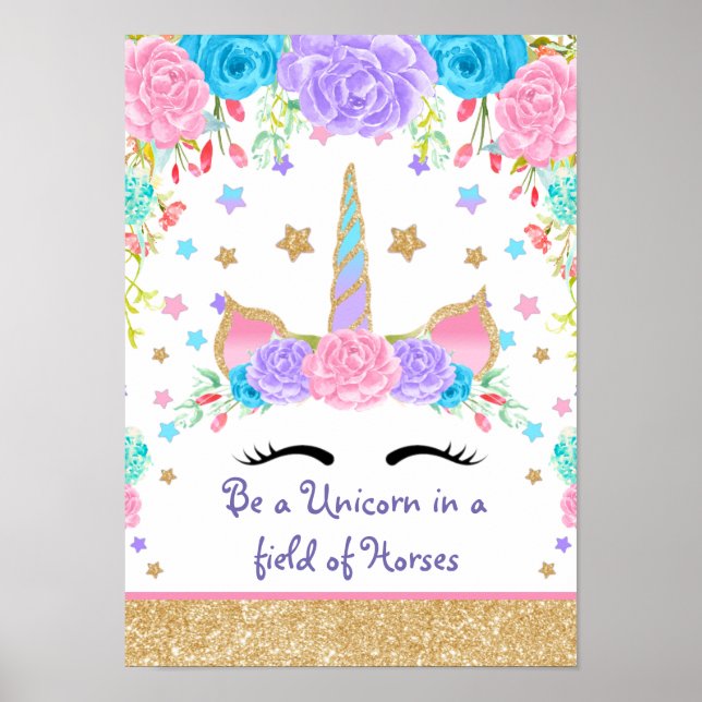 Personlig Unicorn Watercolor-blomma Poster (Framsidan)