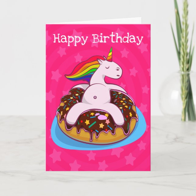 Personlig Unicorns and Donuts Birthday Card Kort (Framsida)