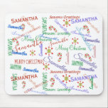 Personlig Upprepad jul Namn Musmatta<br><div class="desc">Den här designen har skapats genom digital grafik. Det kan vara personlig i området att tillhandahålla eller anpassa genom att klicka för att anpassa ytterligare alternativ och ändra namn, initialer eller ord. Du kan också ändra texten färg och stil eller ta bort texten för en bilddesign. Kontakta mig på colorflowcreations@gmail.com...</div>