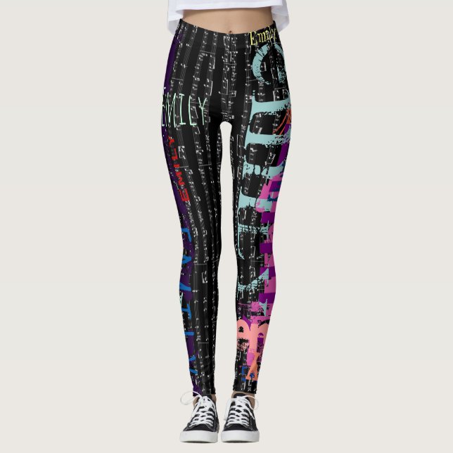 Personlig Upprepande namn 5 brev Musik noter Leggings (Framsida)