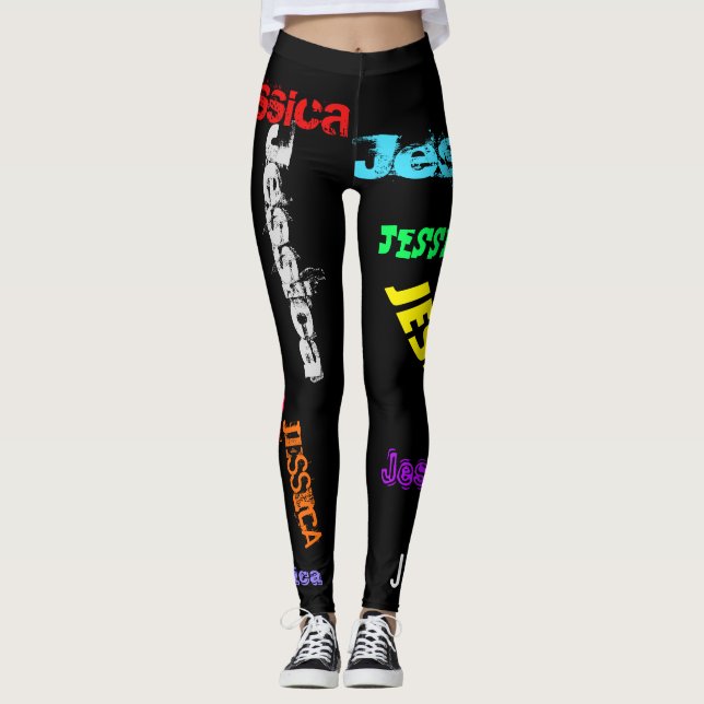 Personlig Upprepande Namn Black Bold Leggings (Framsida)