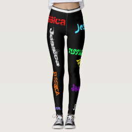 Personlig Upprepande NAMN Brev Leggings Black
