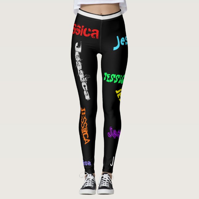 Personlig Upprepande NAMN Brev Leggings Black (Framsida)