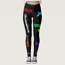 Personlig Upprepande NAMN Brev Leggings Black