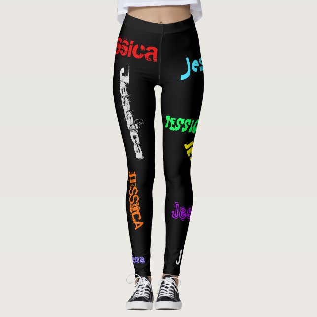 Personlig Upprepande NAMN Brev Leggings Black (Framsida)