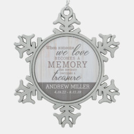 Personlig uppskattad minnesSnowflakeprydnad Snöflinga Pewter Julgransprydnad