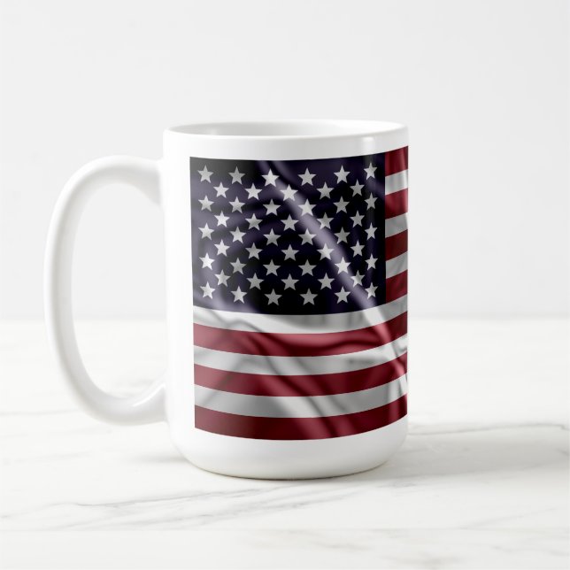 Personlig US Flagga Red White Rand Starry Blue Kaffemugg (Vänster)