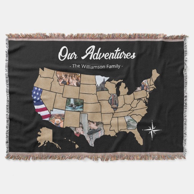 Personlig US Travel Karta Blanket Filt (Framsidan)