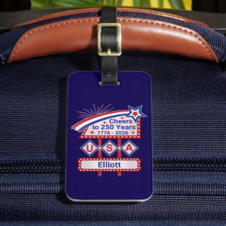 Personlig USA 250 – Patriotisk Retro Marquee Bagagebricka