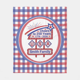 Personlig USA 250 – Patriotisk Retro Marquee Fleecefilt