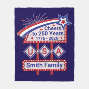 Personlig USA 250–Patriotisk Retro Marquee Fleecefilt