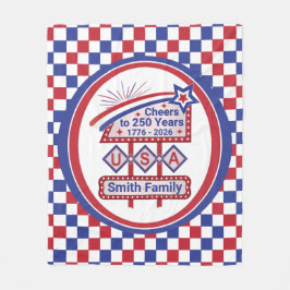 Personlig USA 250 – Patriotisk Retro Marquee Fleecefilt