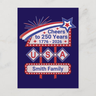 Personlig USA 250 – Patriotisk Retro Marquee Helg Vykort