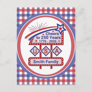 Personlig USA 250 – Patriotisk Retro Marquee Helg Vykort