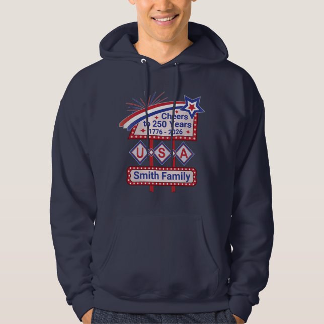 Personlig USA 250 – Patriotisk Retro Marquee Hoodie (Framsida)