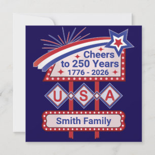 Personlig USA 250–Patriotisk Retro Marquee Inbjudningar