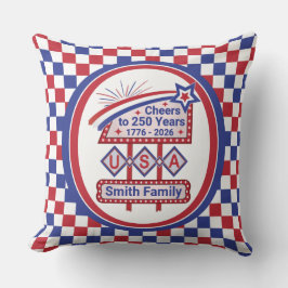 Personlig USA 250 – Patriotisk Retro Marquee Kudde