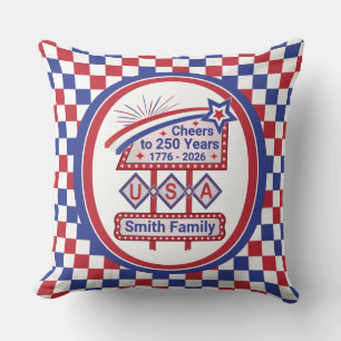Personlig USA 250 – Patriotisk Retro Marquee Kudde