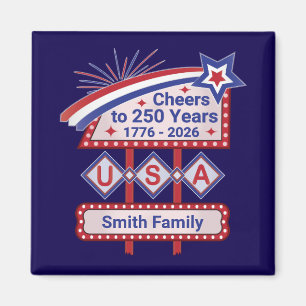Personlig USA 250 – Patriotisk Retro Marquee Magnet