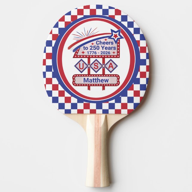 Personlig USA 250 – Patriotisk Retro Marquee Pingisracket (Framsidan)