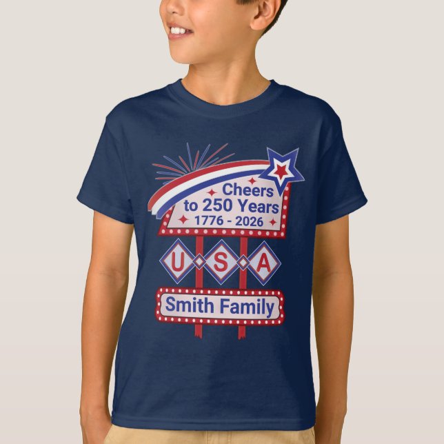 Personlig USA 250 – Patriotisk Retro Marquee T Shirt (Framsida)