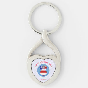 Personlig USA-ängel födelsedagsnyckelring 2026 Twisted Heart Silverfärgad Nyckelring