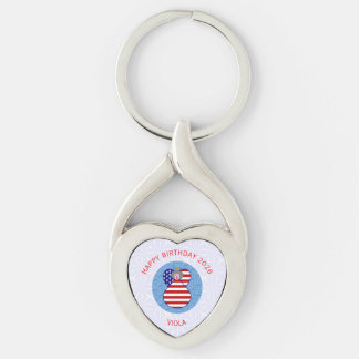 Personlig USA-ängel födelsedagsnyckelring 2026 Twisted Heart Silverfärgad Nyckelring