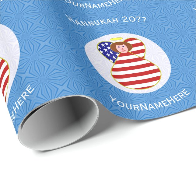Personlig USA-ängel Hanukkah-flagga  Presentpapper (Rullad Hörn)
