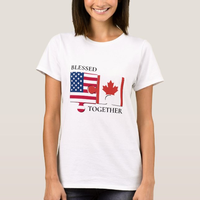 Personlig USA CANADA Dual Flagga T Shirt (Framsida)