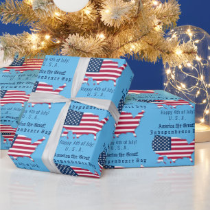 Personlig USA flagga, Karta Lycklig 4 juli Blue Presentpapper