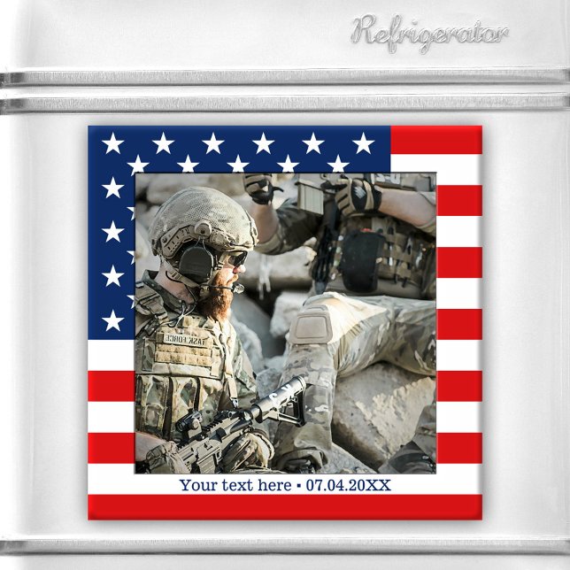 Personlig USA flagga Patriot Photo Magnet (Patriot photo magnet featuring your own favorite photo framed by an American flag design)