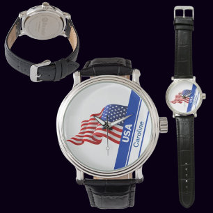 Personlig USA Patriotic Flagga Armbandsur