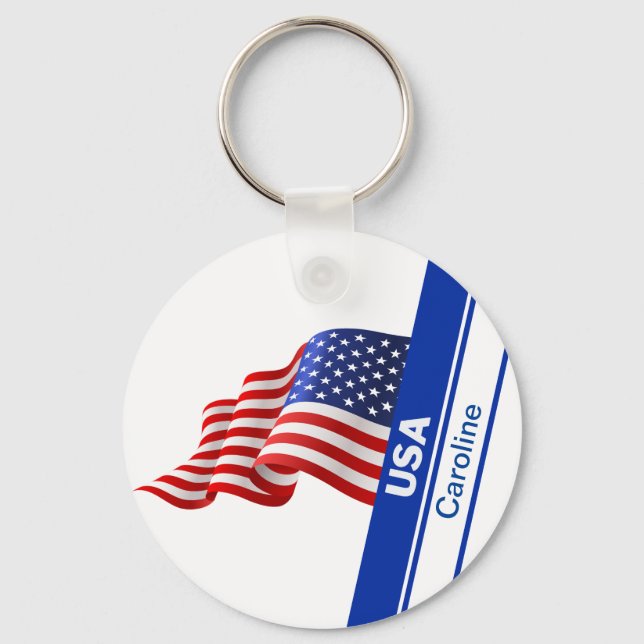 Personlig USA Patriotic Flagga Nyckelring (Framsida)