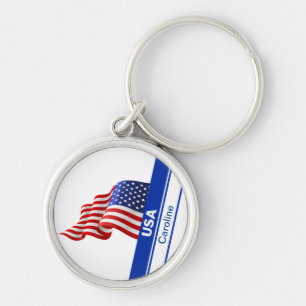 Personlig USA Patriotic Flagga Rund Silverfärgad Nyckelring