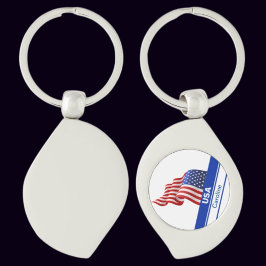Personlig USA Patriotic Flagga Swirl Silverfärgad Nyckelring