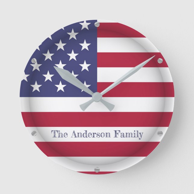 Personlig: USA Proud American Flagga Land Rund Klocka (Framsida)