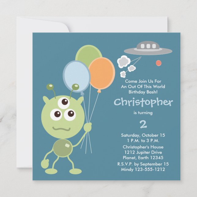 Personlig Utrymme Alien Birthday-inbjudningar Inbjudningar (Framsida)