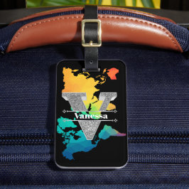 Personlig V Inledande Silver Monogram ditt namn Bagagebricka