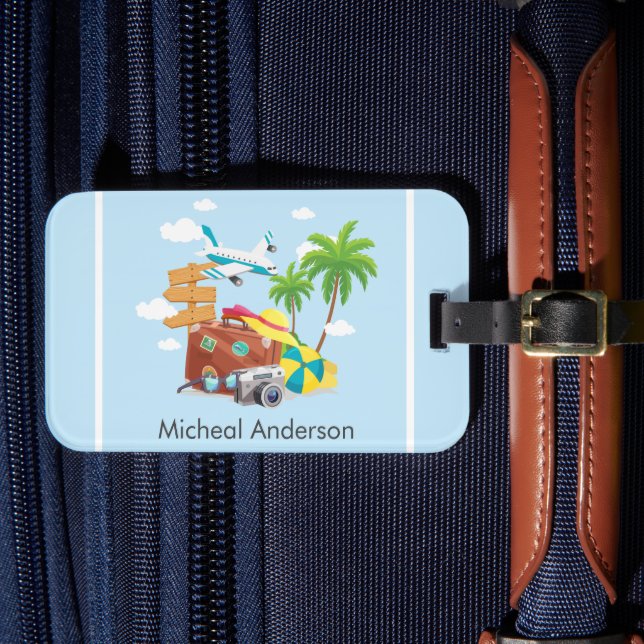 Personlig Vacation Art Blue Travel Bagagebricka (Framsida Insitu 4)