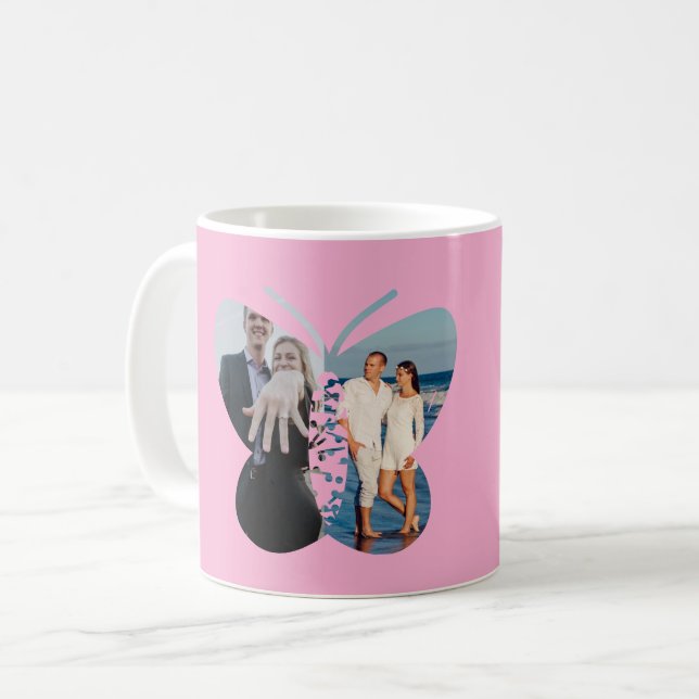 Personlig vacker Anpassningsbar för två fotofjäril Kaffemugg (Framsida vänster)