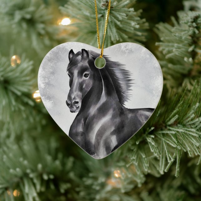 Personlig Vacker Black Horse Heart-jul Julgransprydnad Keramik (Träd)