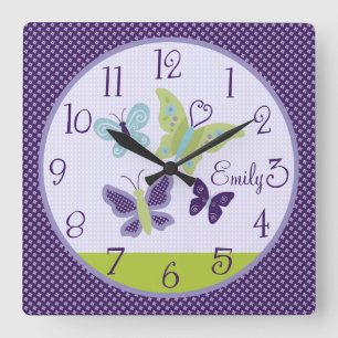 Personlig Vacker Butterflies Nursery Clock Fyrkantig Klocka