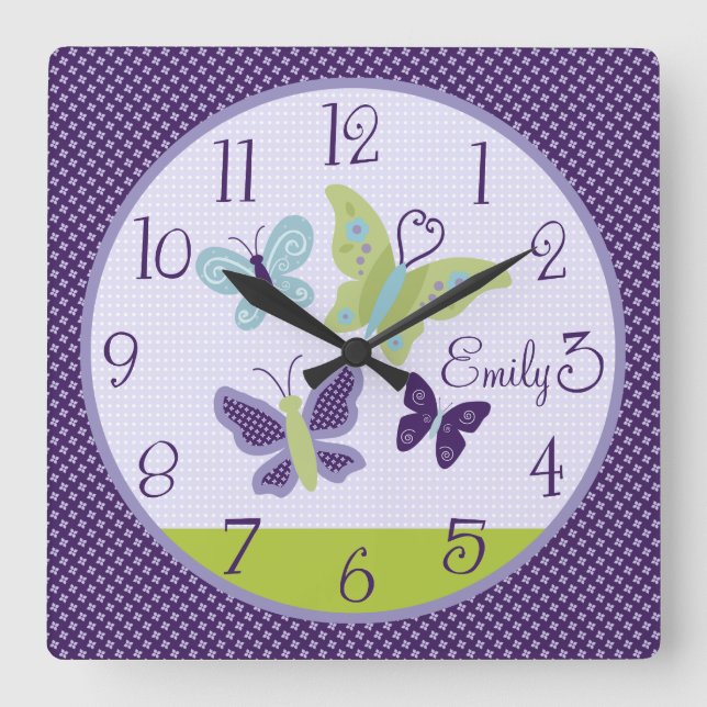 Personlig Vacker Butterflies Nursery Clock Fyrkantig Klocka (Framsida)