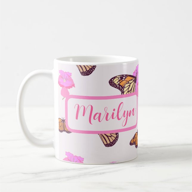Personlig Vacker Butterfly Blommigt Kaffemugg (Vänster)