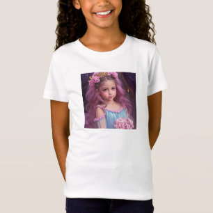 Personlig Vacker flicka med Rosa Flowers T Shirt