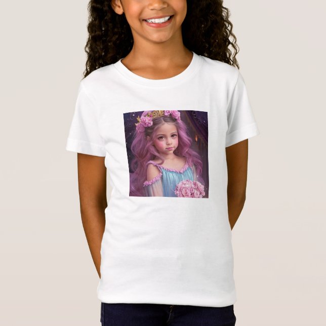 Personlig Vacker flicka med Rosa Flowers T Shirt (Framsida)